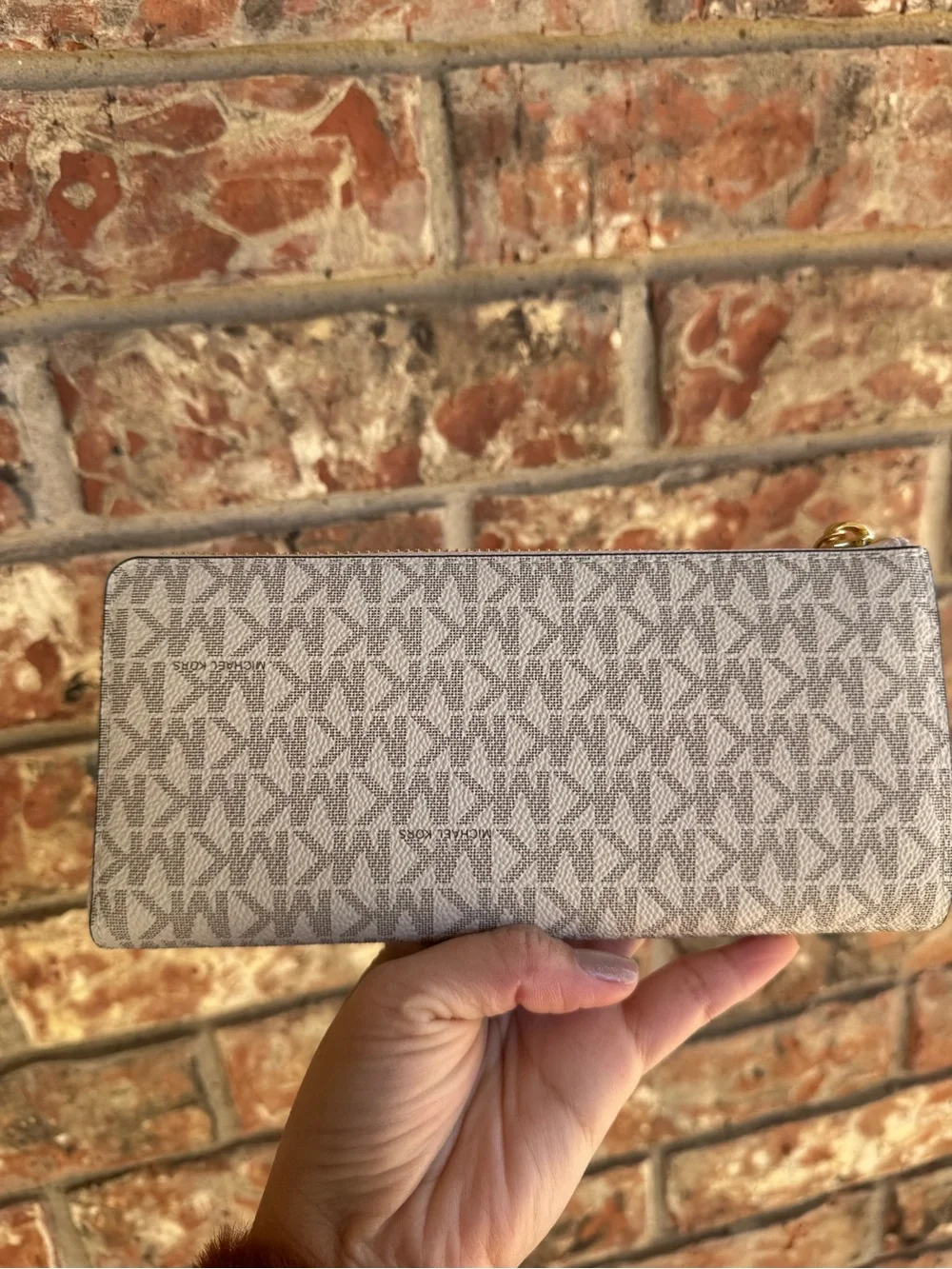 Michael Kors Cream MK Logo Zip Wallet with Gold Hardware